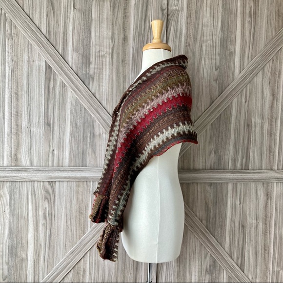 Ruffle Scarf Striped Shawl in Brown, Red, and Ivory - Picture 7 of 8
